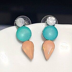 Vintage J Crew Turquoise Orange Crystal Drop Bar Colourblock Geometic Earrings